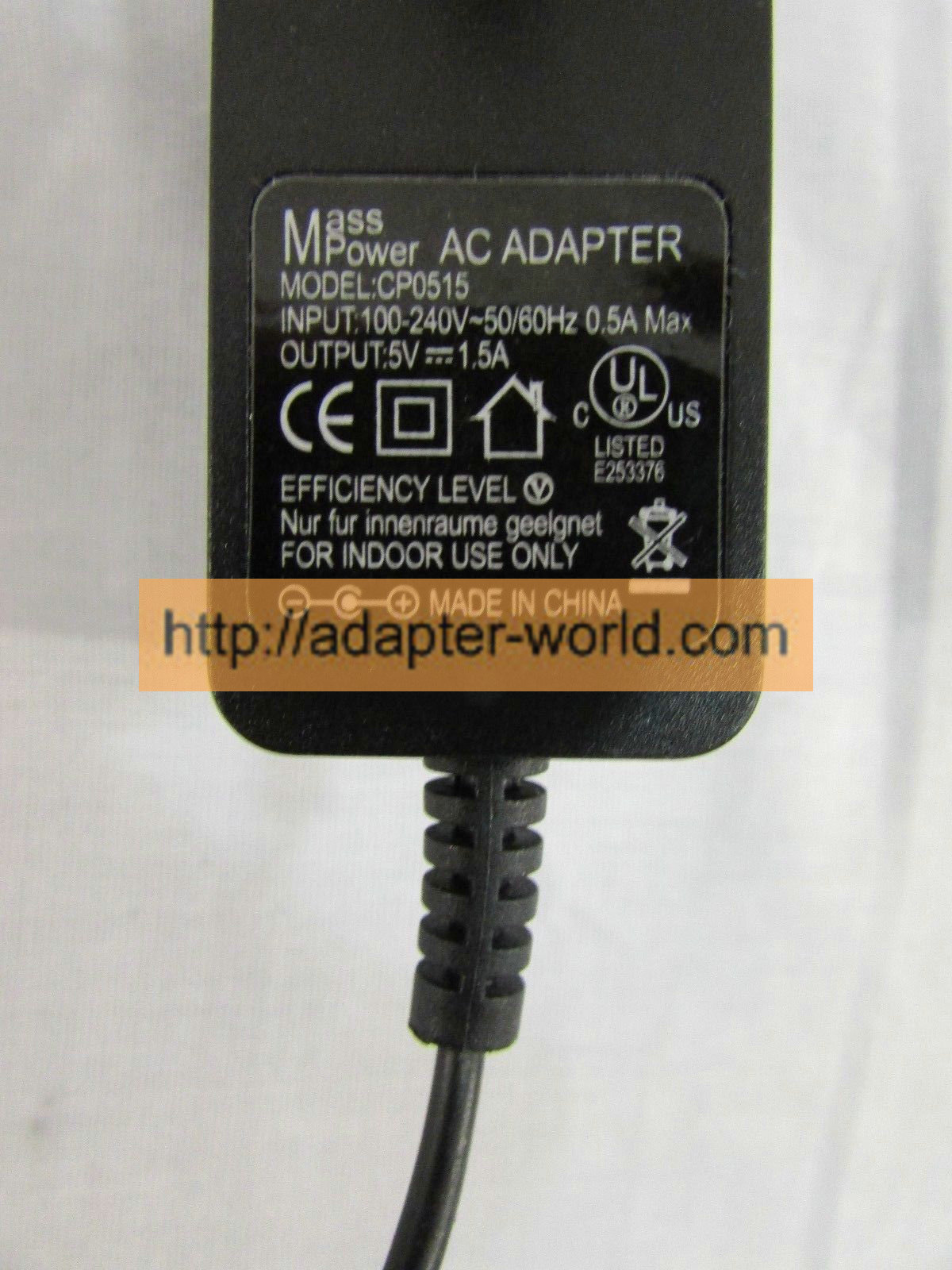 Mass Power AC Adapter CP0515 100-240V~50/60Hz 0.5A 5.0V 1.5A Wall charger - Click Image to Close